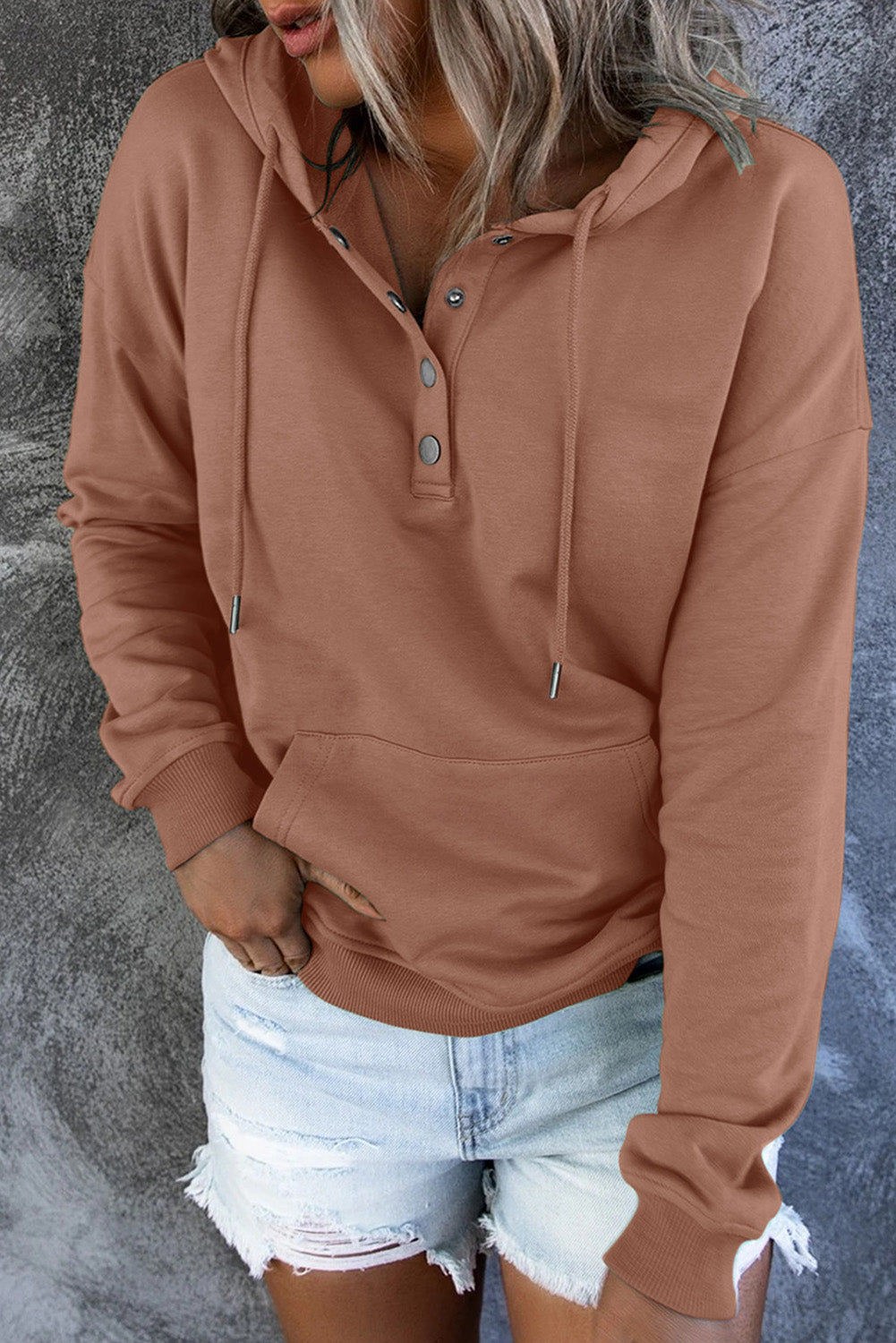 Full Size Dropped Shoulder Long Sleeve Hoodie with Pocket