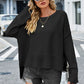 High-Low Slit Round Neck Long Sleeve Sweater