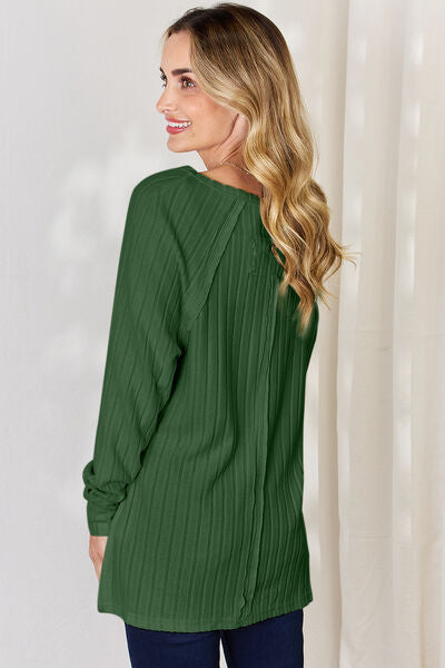Basic Bae Full Size Ribbed Round Neck Slit T-Shirt *