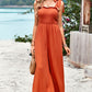 Women's Frill Trim Tie Shoulder Wide Leg Jumpsuit with Pockets