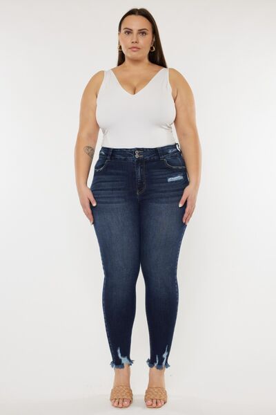 Kancan Full Size Cat's Whiskers Raw Hem High Waist Jeans *