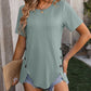 Decorative Button Round Neck Short Sleeve Blouse
