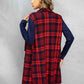 Deep Red Plaid Open Front Cardigan
