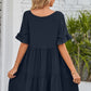 SO BOHO Full Size V-Neck Flounce Sleeve Tiered Dress