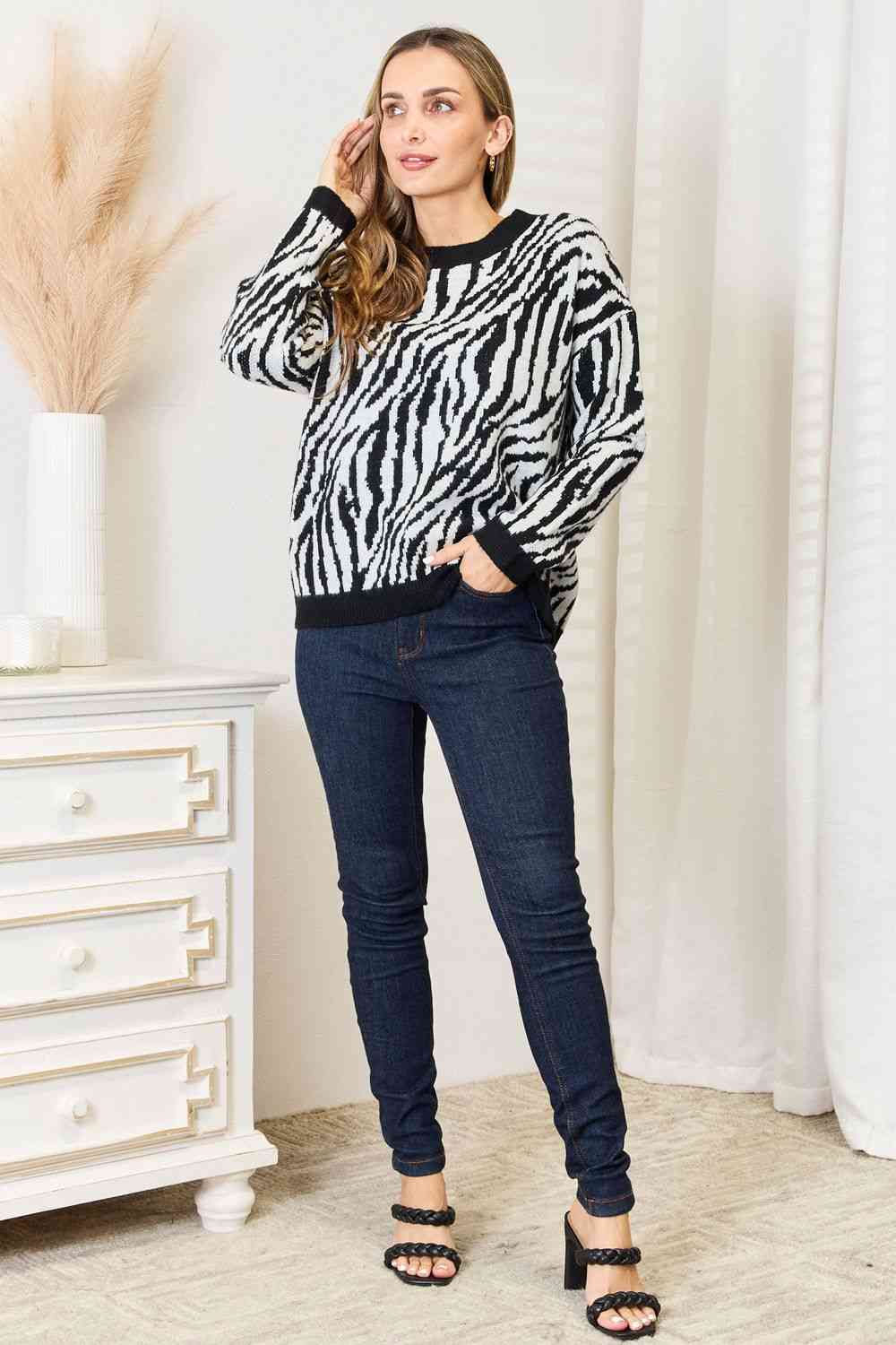 Heimish Full Size Zebra Print Sweater *