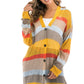 One Size Color Block Openwork Long Sleeve Cardigan