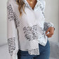 Letter Printed Button Up Long Sleeve Blouse