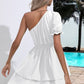 Layered Single Shoulder Flounce Sleeve Mini Dress