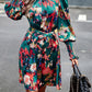 Women's Zabelle Printed Tie Waist Mock Neck Lantern Sleeve Dress