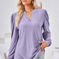 Ruched Notched Long Sleeve T-Shirt