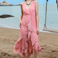 CGYY Valencia Polka Dot Ruffled Plunge Sleeveless Maxi Dress