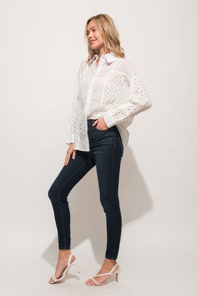 And The Why Eyelet Long Sleeve Button Down Shirt *