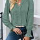 Eyelet Notched Flounce Sleeve Blouse