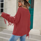Ribbed Round Neck Fringe Detail Sweater