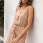 Buttoned Round Neck Sleeveless Romper