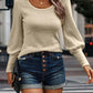 Ribbed Round Neck Lantern Sleeve Knit Top