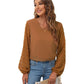Full Size Swiss Dot Balloon Sleeve Blouse