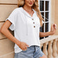 Half Button Drawstring Short Sleeve Hooded T-Shirt