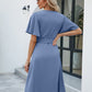 Full Size Tie Waist Flutter Sleeve Surplice Dress