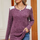 Eyelet Ribbed Round Neck Long Sleeve T-Shirt