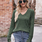 V-Neck Long Sleeve Ribbed Top