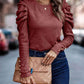 Full Size Decorative Button Puff Sleeve T-Shirt