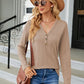 Full Size Cable-Knit Long Sleeve V-Neck T-Shirt