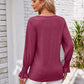 Smocked V-Neck Long Sleeve Blouse