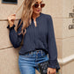 Full Size Pleated Notched Neck Flounce Sleeve Blouse