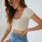 Lace-Up Openwork Square Neck Sweater