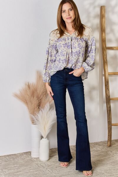 Hailey & Co Full Size Lace Detail Printed Blouse *