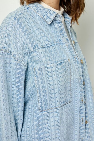 Veveret Button Up Dropped Shoulder Denim Top *