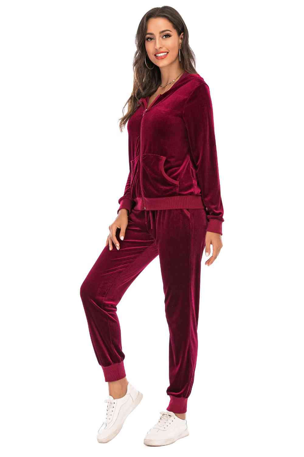 Full Size Zip-Up Hooded Jacket and Pants Set