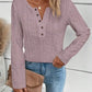 Openwork Half Button Long Sleeve Blouse