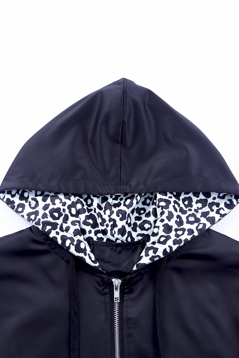 Full Size Leopard Color Block Zip-Up Hooded Jacket