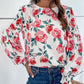 Women's Floral Long Puff Sleeve Round Neck Blouse