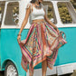 Printed High Waist Handkerchief Hem Skirt