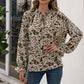 Printed Tie Neck Frill Trim Flounce Sleeve Blouse