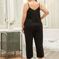 SOCOMFY Plus Size Lace Trim Slit Cami and Pants Pajama Set