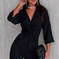 Black Twisted Plunge Three-Quarter Sleeve Jumpsuit