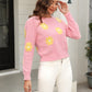 Malibu Dreams Flower Pattern Round Neck Short Sleeve Pullover Sweater