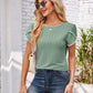 Eyelet Round Neck Petal Sleeve T-Shirt