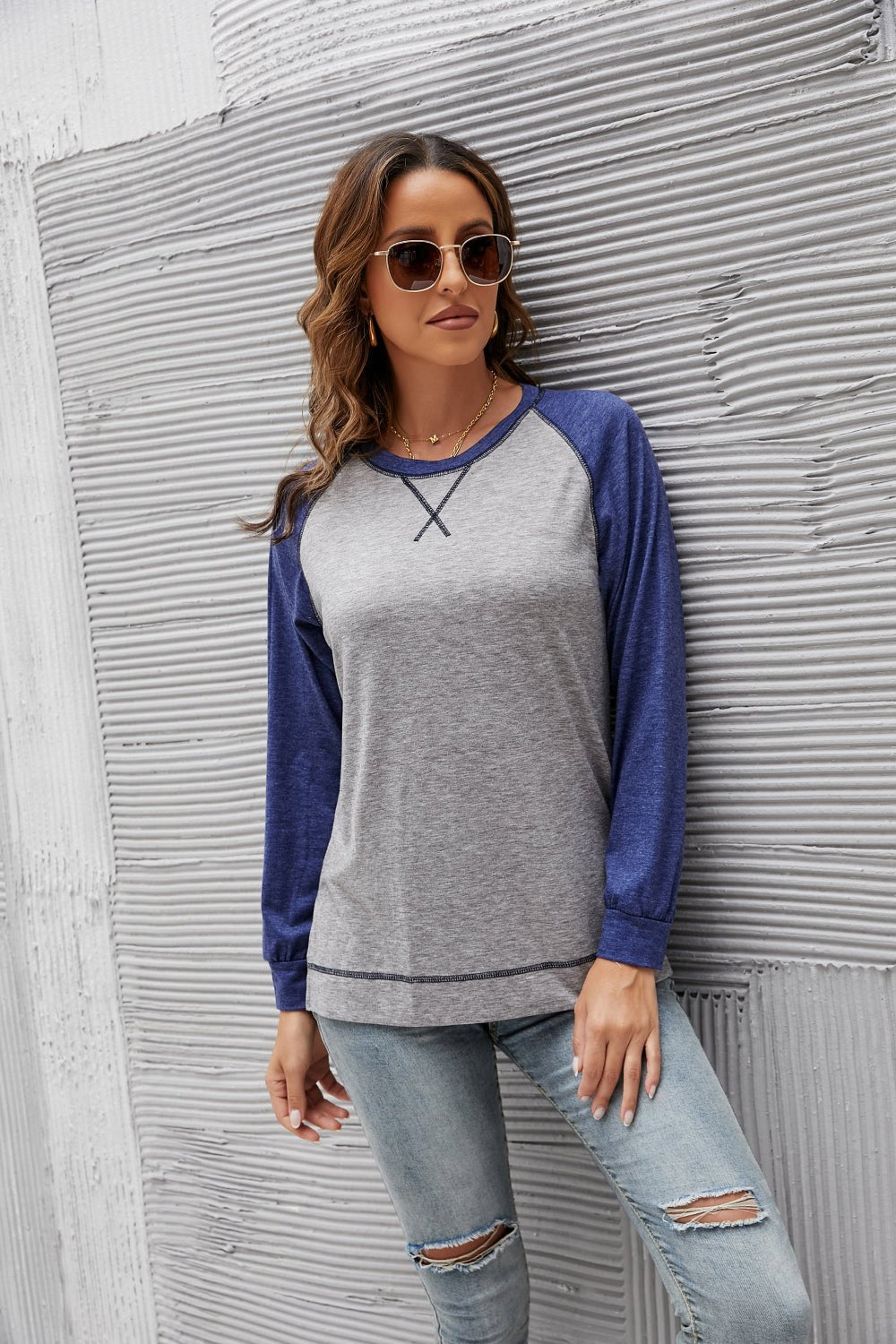 Women's SLENA Full Size Lucia Color Block Raglan Sleeve Top