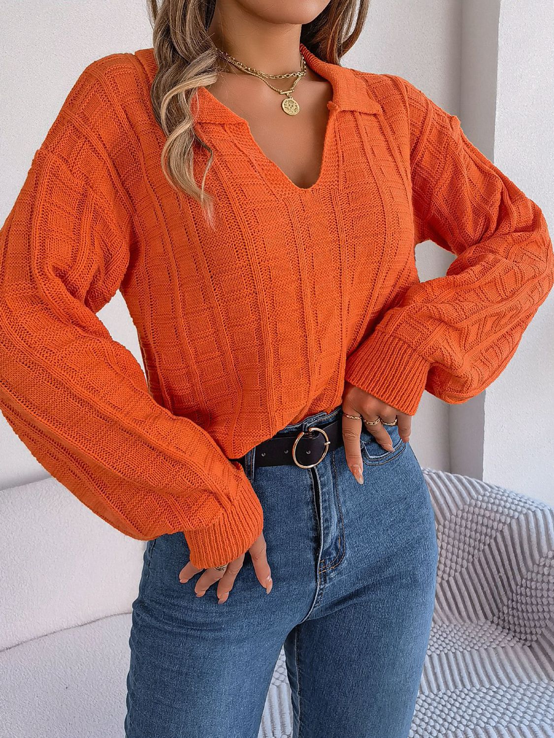 TrendiStyles Johnny Collar Drop Shoulder Sweater 🦋