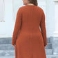 Plus Size Ribbed Buttoned V-Neck Long Sleeve Dress