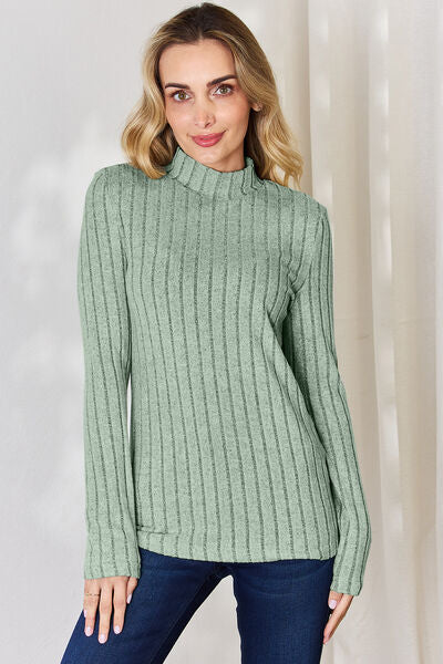 Basic Bae Full Size Ribbed Mock Neck Long Sleeve T-Shirt *