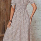 Animal Print Button Front V-Neck Tied Dust Storm Brown Dress