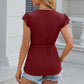 Eyelet Notched Cap Sleeve Blouse