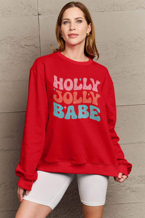 Simply Love Full Size HOLLY JOLLY BABE Long Sleeve CHRISTMAS Sweatshirt