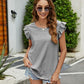 Plaid Ruffled Round Neck Cap Sleeve T-Shirt